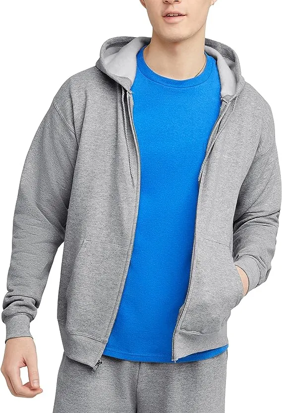 Hanes Men's Hoodie, EcoSmart Fleece Zip-Front Hooded Sweatshirt, Cotton-Blend Fleece Hooded Sweatshirt, Mid-Weight Zip-Up