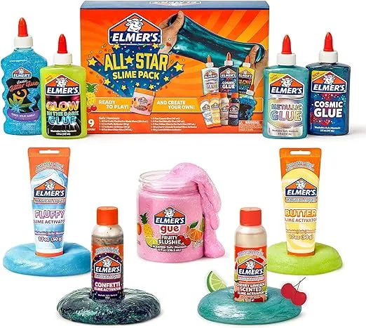 Elmer’s All-Star Slime Kit, Includes Liquid Glue, Slime Activator, and Premade Slime, 9 Count