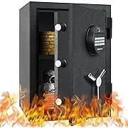 1.2 Cu ft Biometric Fingerprint Fireproof Safe Box, Digital Fire Proof Home Safe with LED Light and Removable Shelf, Fireproof Home Safe for Money Documents Jewelry Valuables