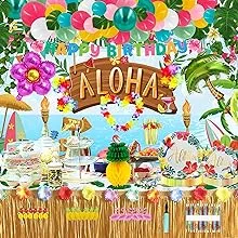 CX-Reezy Luau Party Decorations, Hawaiian Beach Birthday Party, Tropical Aloha Party Supplies, Summer Beach Decor include Banner, Table Skirt, Table Covers, Backdrop, Flamingo, Pineapple