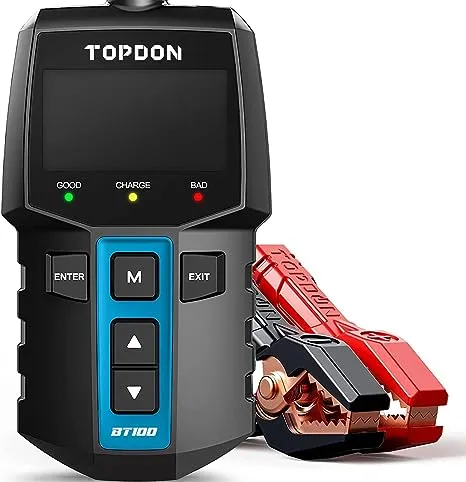 Car Battery Tester 12V Load Tester, TOPDON BT100 100-2000 CCA Automotive Alternator Tester Digital Auto Battery Analyzer Charging Cranking System Tester for Car Truck Motorcycle ATV SUV Boat Yacht