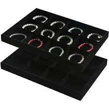 2PC Black Velvet Stackable 12 Grids Jewelry Organizer Tray Bracelet Display Stan