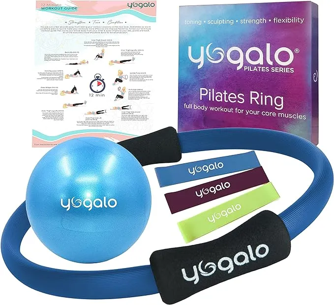 Pilates Ring and Ball Set with 3 Resistance Bands - Pilates Equipment for Home Workout - Magic Circle Pilates Ring 14 Inch to Tone, Sculpt and Strengthen - Fitness Ring for Yoga and Pilates