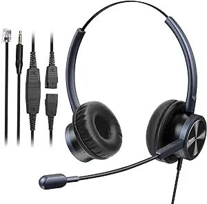 MAIRDI Office Headset with RJ9 & 3.5mm Connectors for Landline Deskphone and Smartphone PC Laptops, Call Center Telephone Headset with Noise