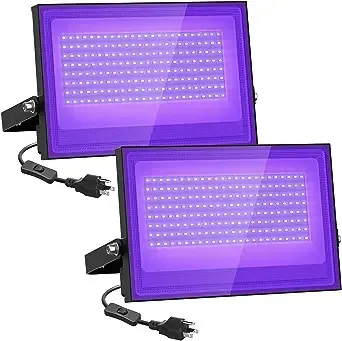 CREPOW 100W Black Lights, 2 Pack LED Blacklight Flood Light with Plug, IP66 Waterproof Black Lights for Glow Party, Glow in The Dark, Stage Lighting, Body Paint, Fluorescent Poster, Neon Glow