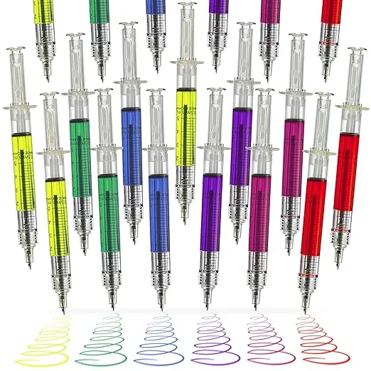 Kicko Syringe Pens - 24 Pack Multi-Color Syringe Pen - 6 Color Ink Variety - for Boys, Girls, Imaginary Doctor Play, School Supplies, Party Favors, Goody Bag Fillers and Prizes