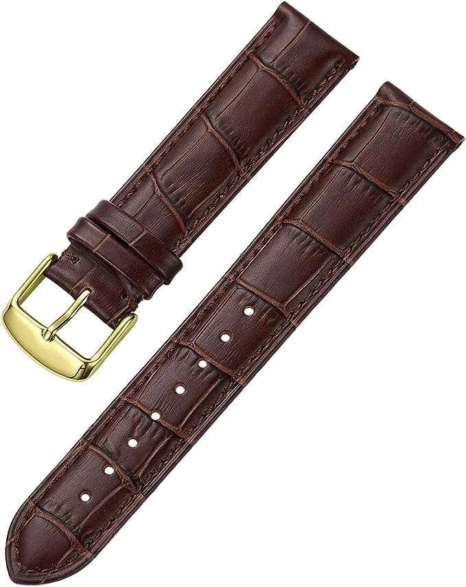 iStrap Leather Watch band Alligator Grain Calfskin Replacement Strap Stainless Steel Buckle Bracelet for Men Women-18mm 19mm 20mm 21mm 22mm 24mm-Black Brown