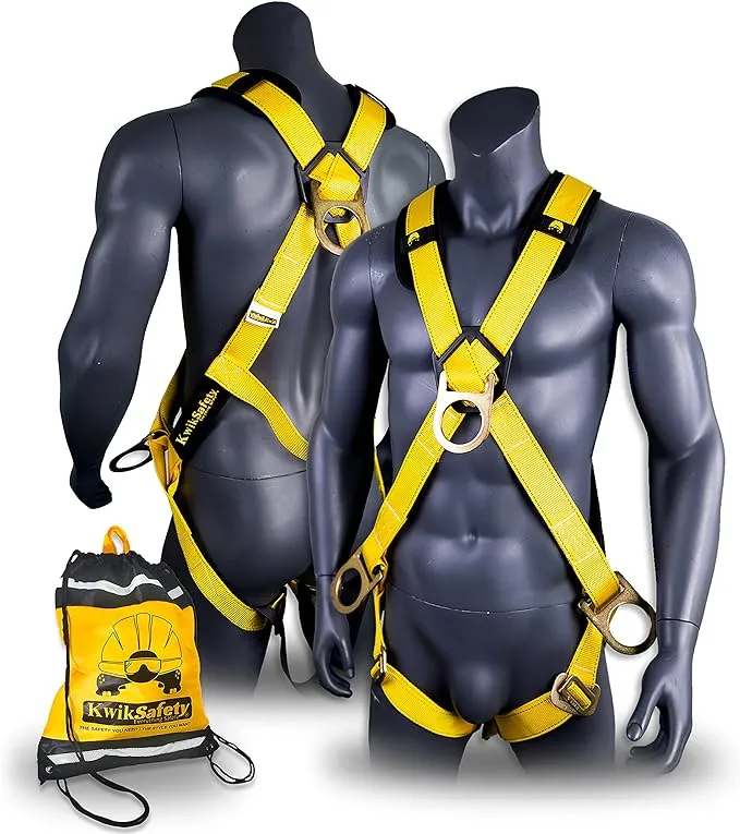 KwikSafety - Charlotte, NC - MONSOON Safety Harness [4 HEAVY DUTY D-RINGS] ANSI Tested OSHA Compliant Fall Protection Arrest Full Body Construction