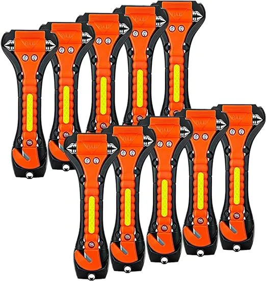 Safety Hammer, 10 Pack Car Emergency Escape Tool Car Window Breaker and Seat Belt Cutter with Light Reflective Tape for Family Car Life Saving Survival Kit