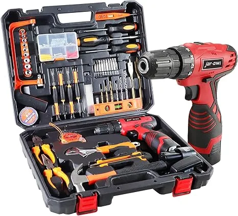 108 Piece Power Tool Combo Kits with 16.8V Cordless Drill, Household Tools Set with DIY Hand Tool Kits for Professional Garden Office Home Repair Maintain-Black/Red