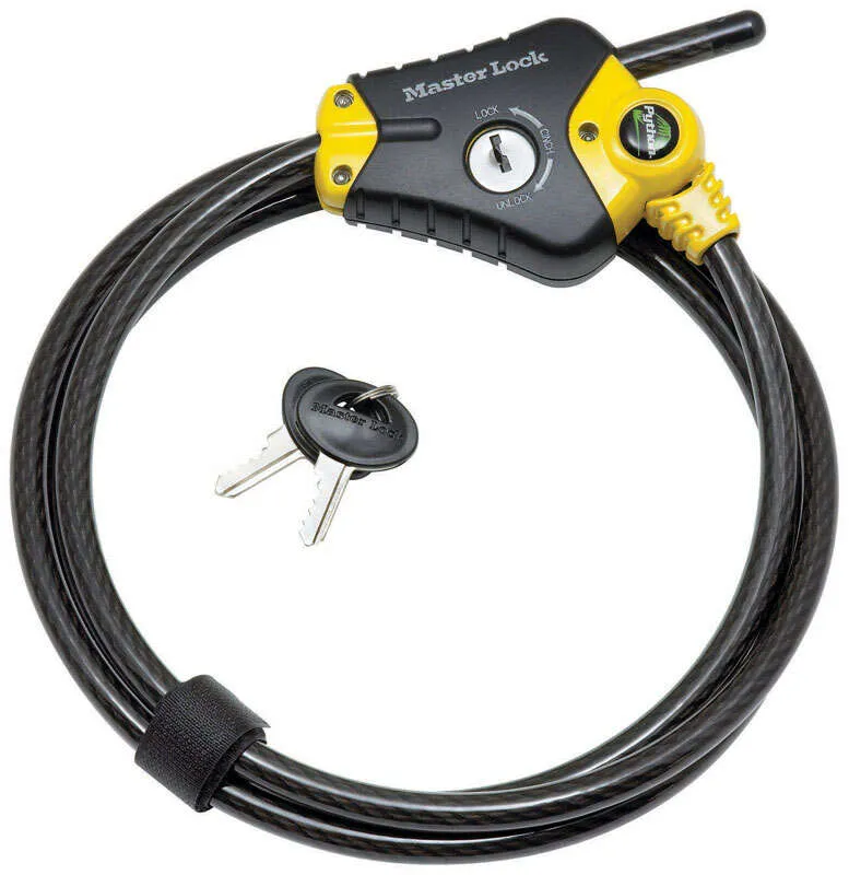 Master Lock 8413DPF Python Cable Lock with Key, 1 Pack, Black and Yellow, 6' x 3/8" diameter