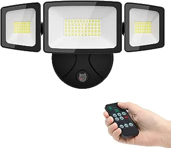 Onforu 55W LED Dusk to Dawn Security Lights with Remote, 5500LM Flood Lights Outdoor Wired, IP65 Waterproof Dusk to Dawn Lighting, 3 Adjustable Heads Photocell Light for Garage Patio Yard