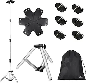 [Extra Tall] Affordura Boat Cover Support Pole with Metal Tripod Base and Hexagon Top, 27-71" Adjustable Poles with 6 Straps, Pontoon Cover Support System, 1 Set