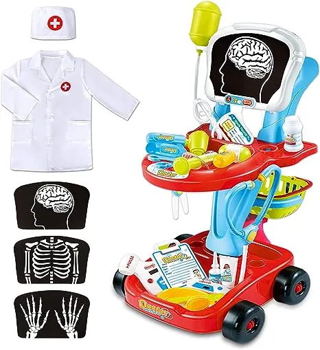 TSOMTTO Toy Medical Cart Kit Toys For Kids Boys Girls 3+ Stethoscope Doctor Coat