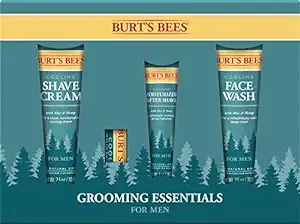 Burt's Bees Back to School Gifts, 4 Dorm Products for College Students, Mens Grooming Essentials Kit - Cooling Face Wash, Shave Cream Soothing Moisturizer, After Shave & Original Beeswax Lip Balm