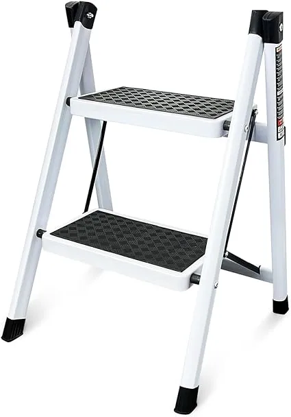 Krightlink Step Ladder Folding Step Stool with Wide Anti-Slip Pedal, Portable Sturdy Steel Step Ladders Lightweight for Kitchen Household and Office (3 Step)