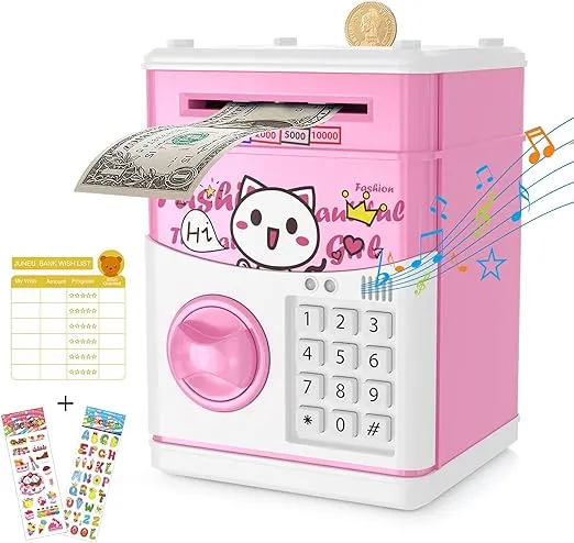 JUNEU Electronic Piggy Bank for Kids, Money Bank with Password Cute ATM Piggy ...