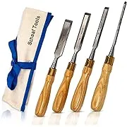 Schaaf Tools 4-Piece Wood Chisel Set | Finely Crafted Wood Chisels for Woodworking | Durable Cr-V Steel Bevel Edged Blade, Tempered to 60HRc | Tool Roll Included