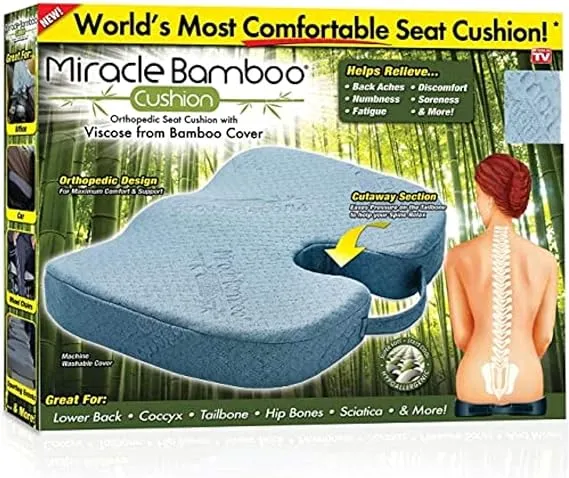 Ontel Miracle Orthopedic Seat Cushion with Viscose from Bamboo Cover, Gray, (MBC-MC4)