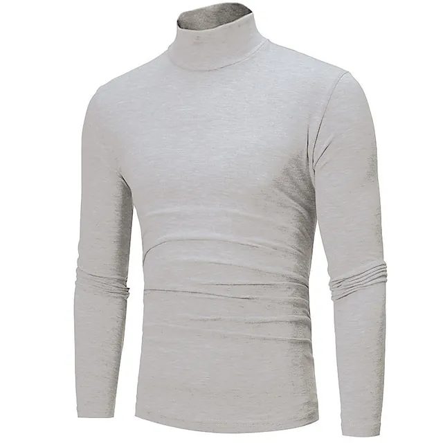 Men's T shirt Tee Turtleneck shirt Long Sleeve Shirt Plain Rolled collar Outdoor Casual Long Sleeve Clothing Apparel Lightweight Classic Casual Slim Fit