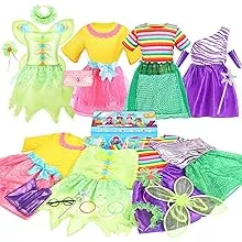 Little Girl Dress up Trunk Set, 20PCS Girls Pretend Play Princess Role Play Costumes Set, Singer, Princess, Fairy Costume for Girl Ages 3-7