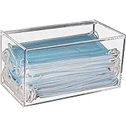 Heyrelda Face Mask Dispenser with Hinged Lid, Countertop Acrylic Mask Storage Box Holder Transparent Dust-Proof Mask Storage Case Container for Home Office Car, Clear