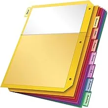 Oxford Plastic 2 Pocket Binder Dividers, 8 Tab 1/8 Cut, Multicolor Large Tab Set, Insertable Dividers with Paper Inserts, Letter Size, 3 Sets (89603)