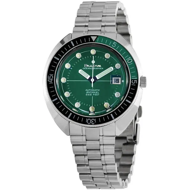 Bulova Men's Oceanographer Stainless Steel 3-Hand Automatic Watch, Green Dial Style: 96B322