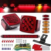 12V Trailer Led Light Kit, 2x Square Led Stop Turn Tail Brake License Plate Running Lights w/ 25ft Wiring Harness/6x Mini Marker Lights/15" 11LED Trailer Tail Brake Light Bar/License Plate Bracket