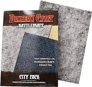 DUNGEON CRAFT Battlemaps Board Game, Battle Mat for Dungeons and Dragons, Double-Sided Gloss Laminated DND Mat, Wet and Dry Erase Board, Table Top Games (City Pack, 24"x33"/1" Grid)