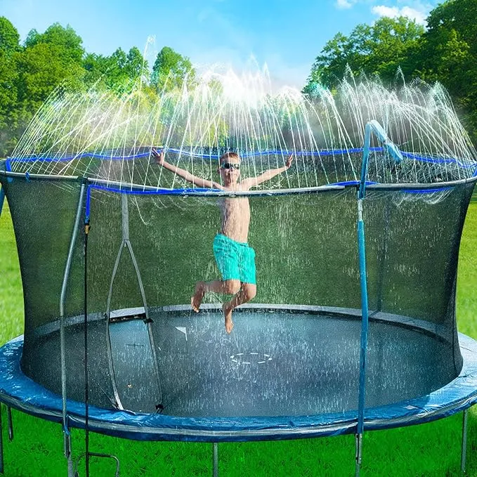 Bobor Trampoline Sprinkler for Kids, Outdoor Trampoline Backyard Water Park Fun Summer Toys for Boys Girls (Blue, 39ft)