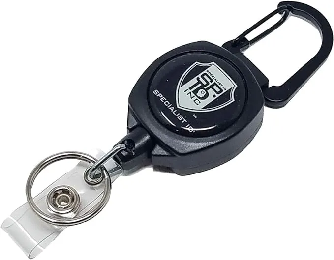 Heavy Duty Retractable Badge Reel with ID Holder Strap & Keychain - Strong Sidekick Carabiner Belt Loop Clip - Retracting Lanyard with Kevlar® Cord for Keys & Access Cards by Specialist ID (1 Single)Heavy Duty Retractable Badge Reel with ID Holder Strap 