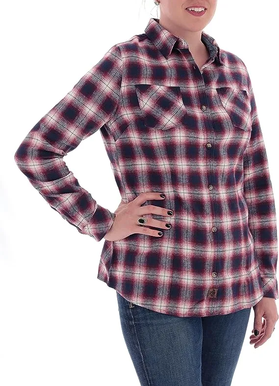 Legendary Whitetails Womens Cottage Escape Flannel Long Sleeve Plaid and Solid Color Clothes, Fitted Button Down