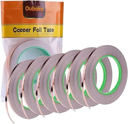 Oubaka 6 Pack Copper Foil Tape,Double-Sided Conductive Copper Tape with Adhesive for EMI Shielding,Stained Glass,Soldering,Electrical Repairs,Paper Circuits,Grounding (1/4inch X 21.8yards)