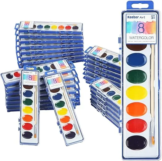 Keebor 12 Colors Watercolor Paint Set of 24 Pack Brushes Supplies