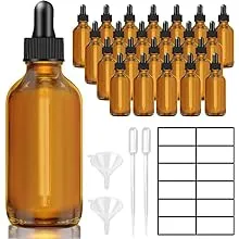 LOTUSBTDT 4oz Dropper Bottles for Essential Oils, 24 Pack 120ml Amber Glass Dropper Bottles with Eye Dropper, 2 Funnel and 2 Long Dropper, Empty Tincture Bottles for Travel, Home use