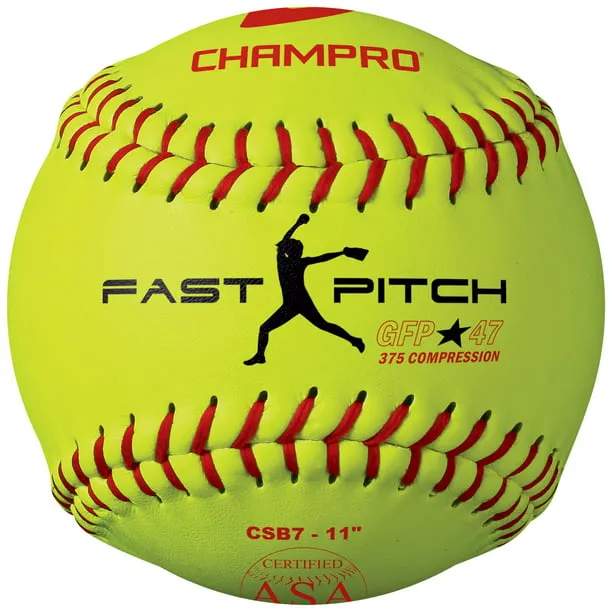 CHAMPRO ASA Fast Pitch .47 COR 375 Compression Poly Synthetic Cover Red Stiches Optic Yellow 12 PK