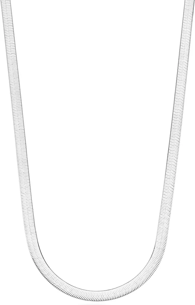 Miabella 925 Sterling Silver Italian Solid 4.5mm Flexible Flat Herringbone Chain Necklace Women, Made in Italy