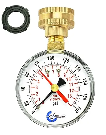 2-1/2" Pressure Gauge,Water Pressure Test Gauge, 3/4" Female Hose Thread, 0-200 PSI with Red Pointer