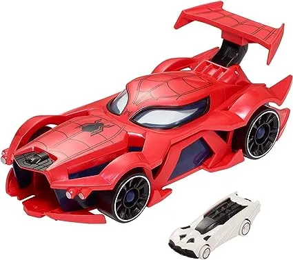 Hot Wheels Marvel Spider-Man Web-Car Launcher with Movement-Activated Eyes & 1:64 Scale Toy Character Car (Amazon Exclusive)