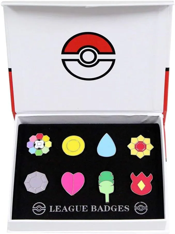 8Pcs Pocket Monsters Gym Badges Collection Gift Box,Pins Mystic Instinct Badges