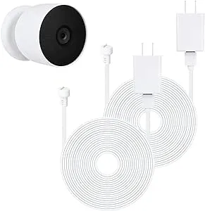 wochel 2Pack Power Cable Compatible with Google Nest Cam Outdoor (Battery), 30Ft/9.1m Weatherproof Outdoor Power Cord Continuously Charging Your Nest Camera (White)