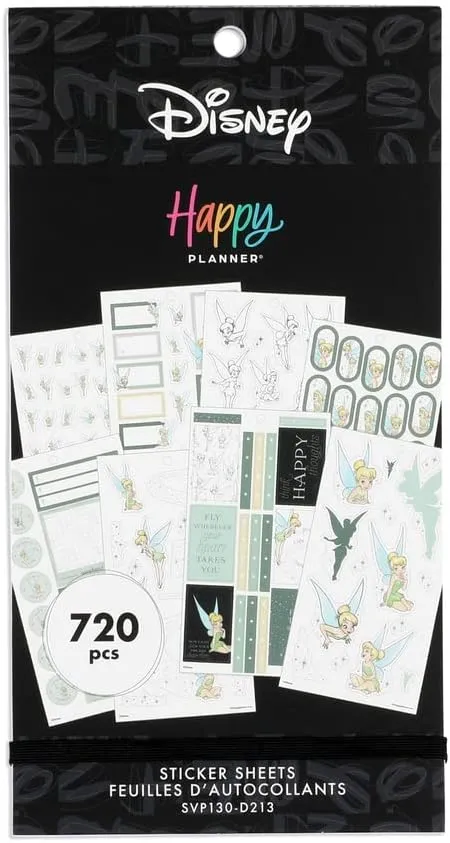 Happy Planner Disney Sticker Set for Planners, Calendars, and Journals, Easy-Peel Disney Stickers, Scrapbook Accessories, Tinkerbell Find Your Wings Theme, 30 Sheets, 720 Total Stickers