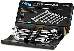 Capri Tools Super-Thin Open End Wrench Set, Metric, 6 to 19 mm, 7-Piece (11850-7MRK)