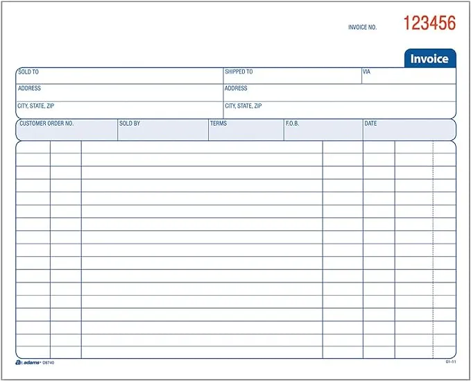 Adams Invoice Book, 2 Part, Carbonless, 8.38 x 7.19 Inches, 50 Sets per Book, White and Canary (D8740)