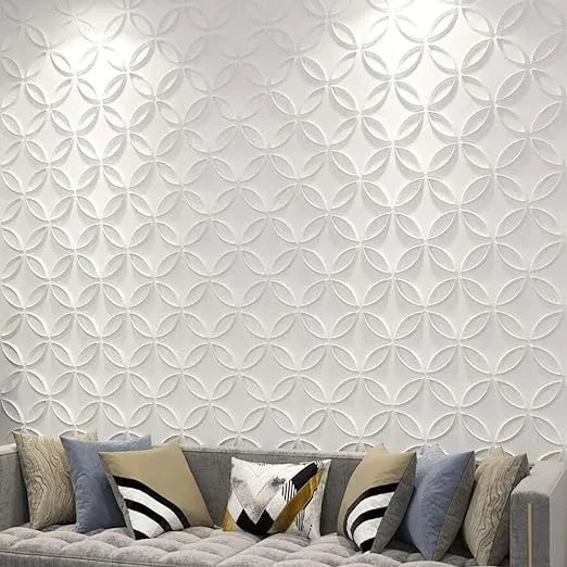 Art3d PVC 3D Wall Panel Interlocked Circles in Matt White Cover 32 Sq.Ft, for Interior Ceiling and Wall Decor for Residential or Commerical