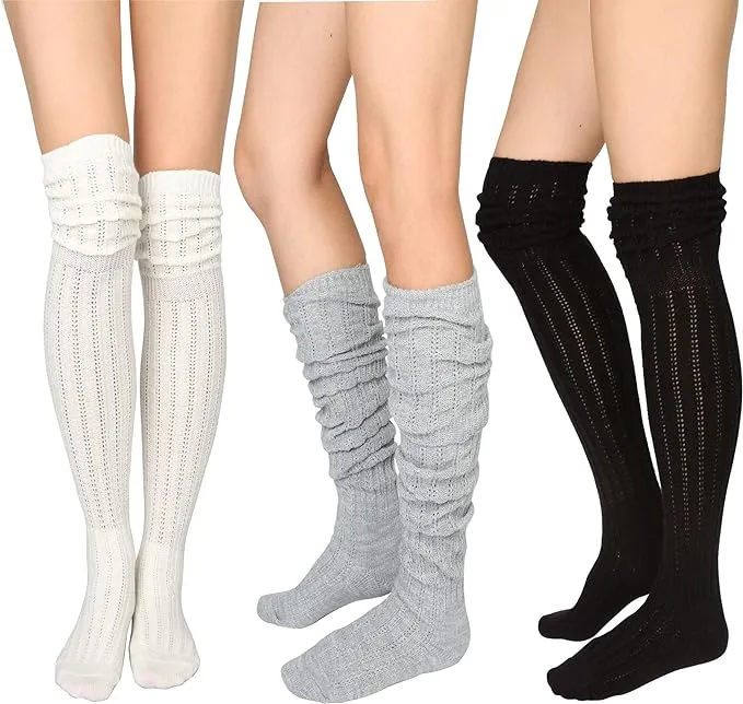 STYLEGAGA Winter Slouch Top Over The Knee High Knit Boot Socks