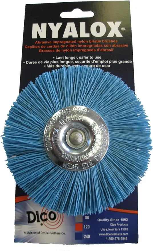 Dico 4" OD, 1/4" Shank Diam, Crimped Nylon Wheel Brush - 3/8" Face Width | Part #505-784 (BLUE)