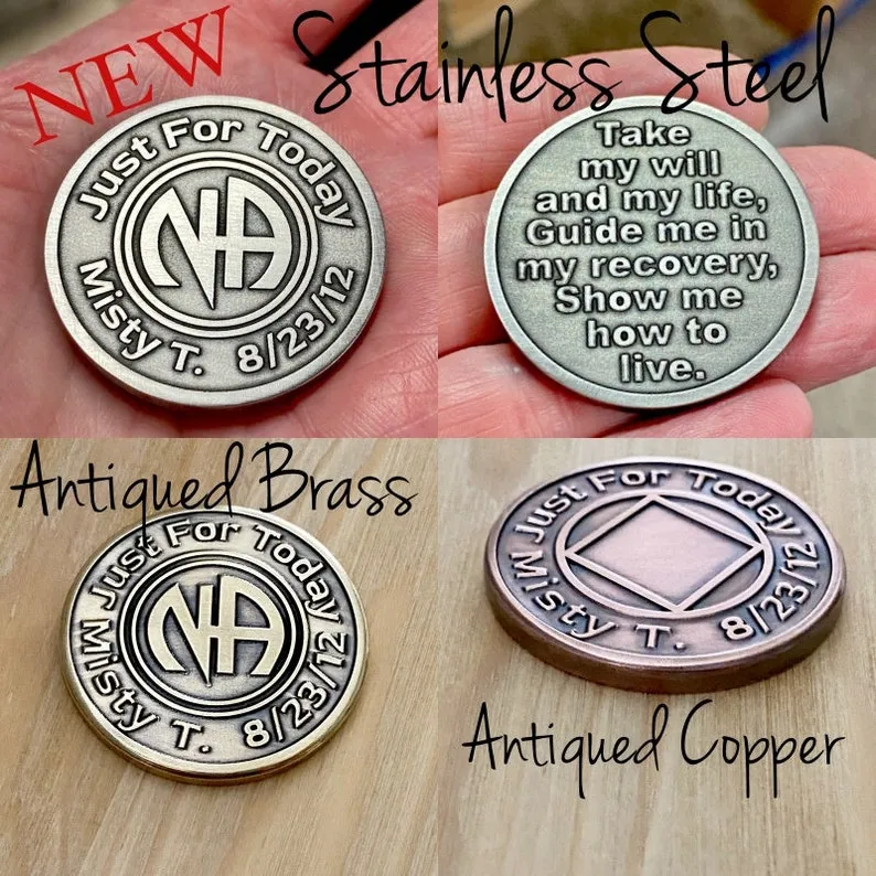 NA Coin, Personalized Recovery Gifts, NA Chips, Milestone, Addiction Recovery, Narcotics Anonymous, NA Medallions, Stainless, Brass, Copper