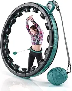 Teal Elite Smart Weighted Hula Hoop for Adults Weight Loss– Fully Adjustable with Detachable Knots – 2 in 1 Abdomen Fitness Massage Infinity Hoops